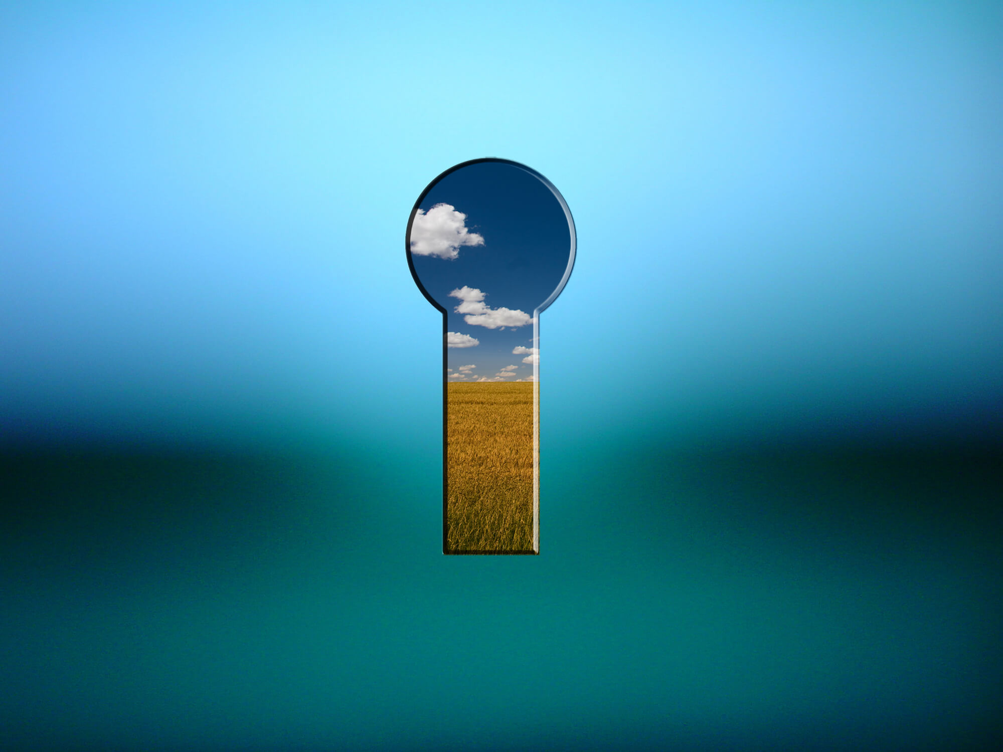 Keyhole looking onto blue sky